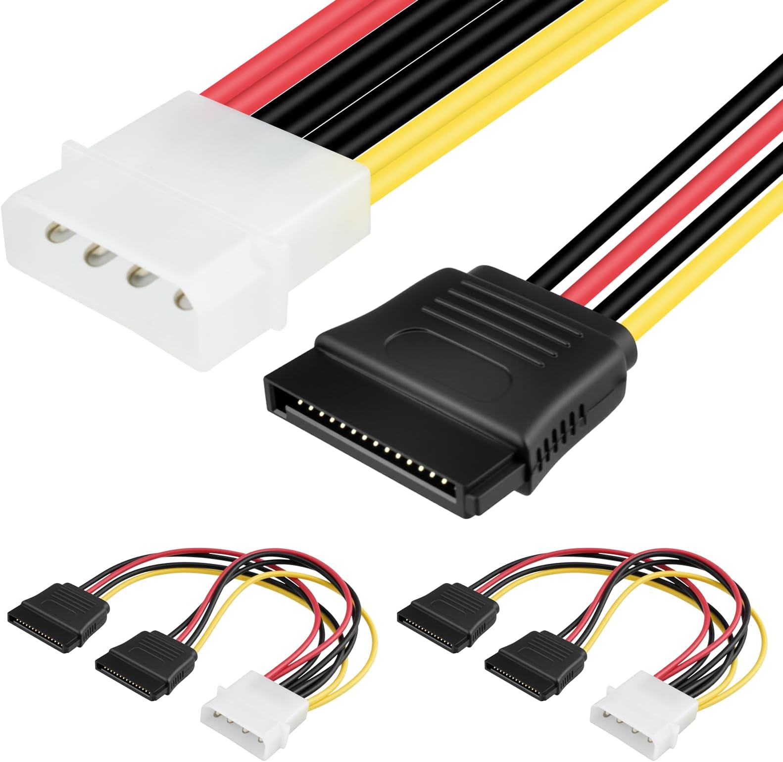 SDTC Tech 4 Pin Male IDE Molex to 15 Pin Female Dual SATA Power Splitter Adapter Cable 18AWG Copper Serial ATA Hard Drive Extension Cable (20cm) - 2 Pack