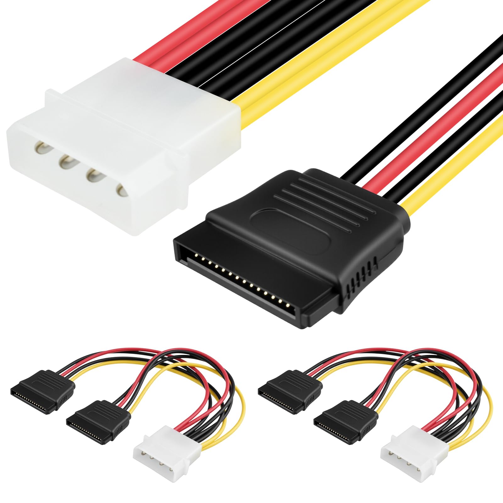 SDTC Tech 4 Pin Male IDE Molex to 15 Pin Female Dual SATA Power Splitter Adapter Cable 18AWG Copper Serial ATA Hard Drive Extension Cable (20cm) - 2 Pack