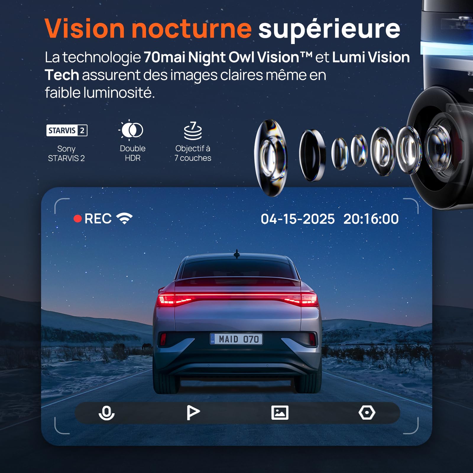 【70mai 4K Omni Dashcam + 128GB SD Karte + Akku Pack BL96NNX】 70mai Dash Cam 4K Omni, 360 Grad Vorne & Hinten mit STARVIS 2 HDR, 4G LTE, AI-Bewegungserkennung, Nachtsicht, GPS WiFi 24H Parkmodus