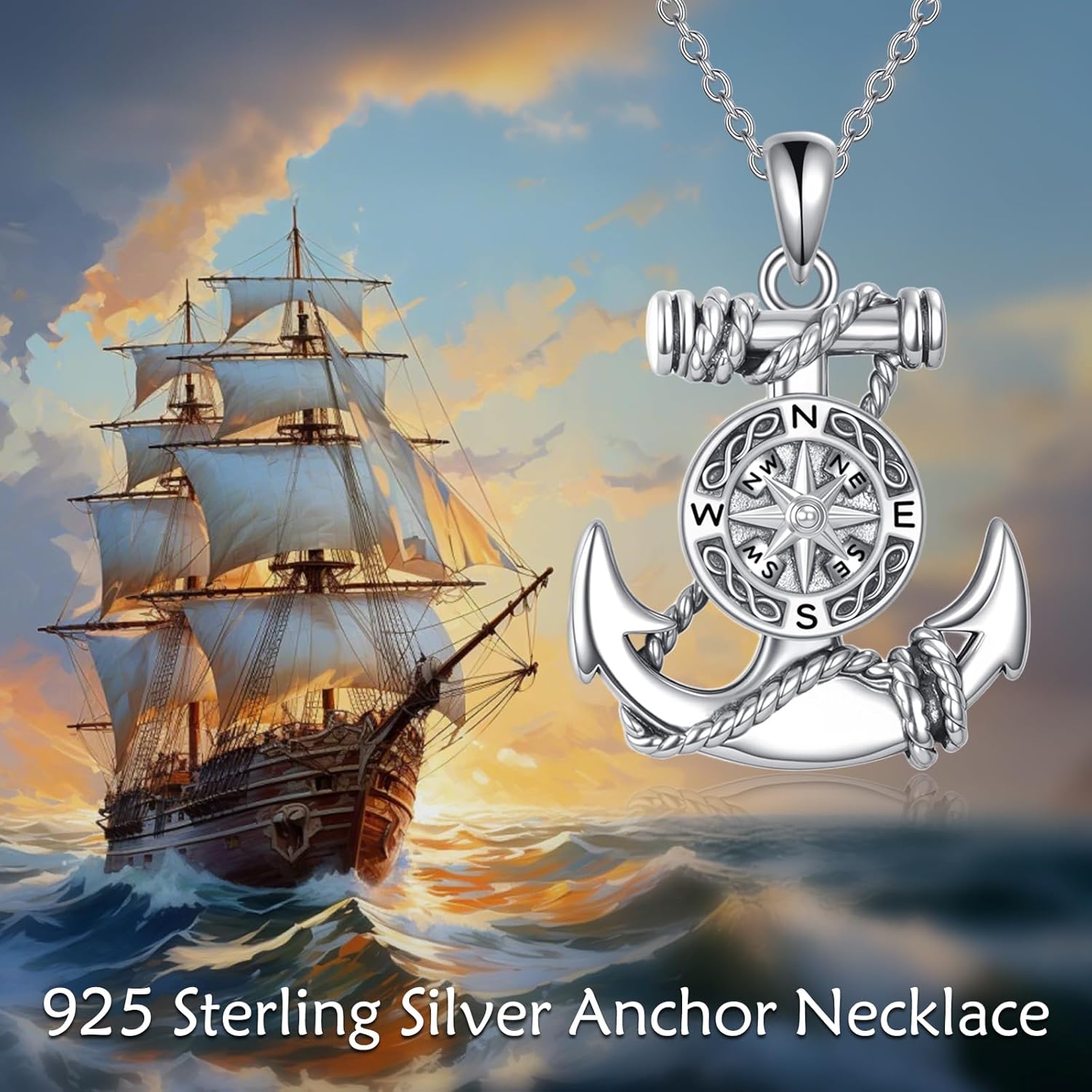 Anchor Necklace 925 Sterling Silver Nautical Compass Pendant Viking Sailor Jewelry Gift for Women Men Unisex - Image 6