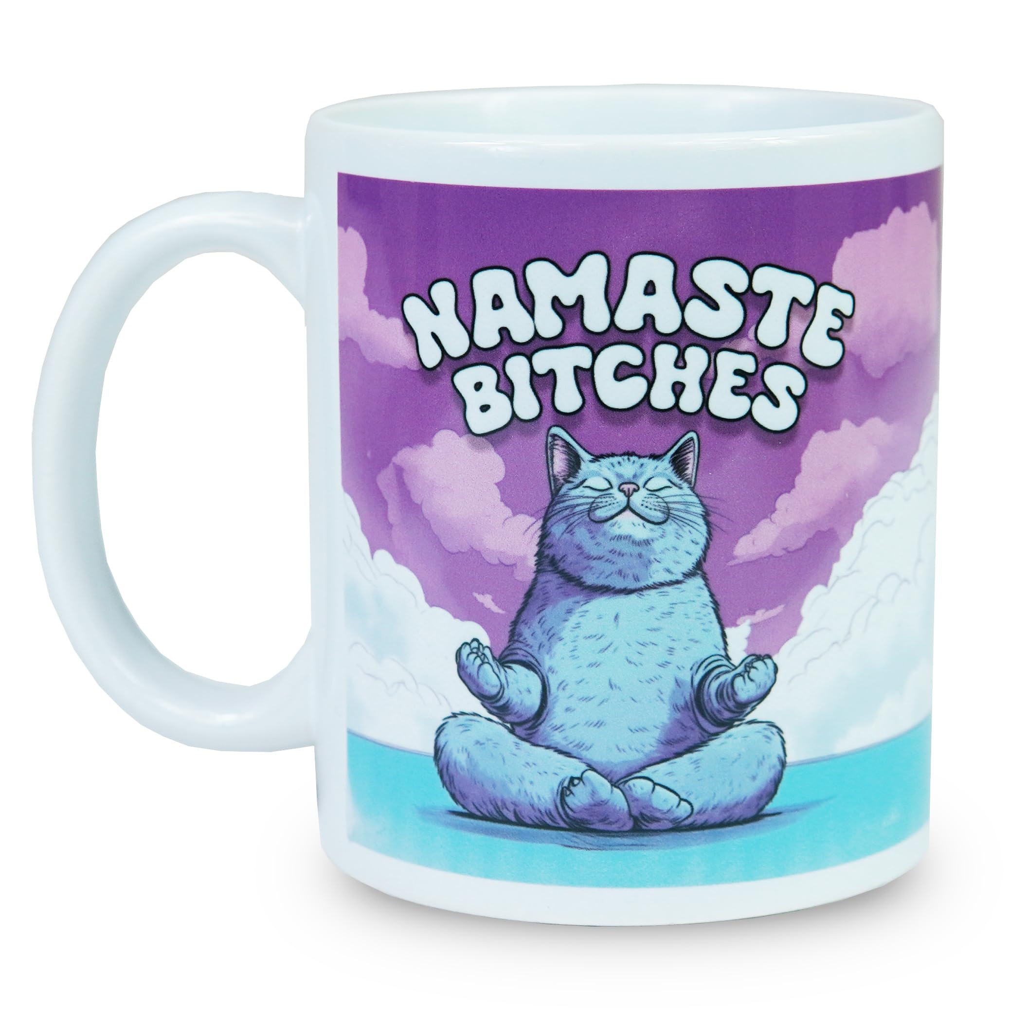 MUGEMS Namaste Bitches Mug, Funny Yoga Cup, White, Funny, Sarcasm Mug 11oz Joke Secret Santa Gift Christmas Mum Wife Girlfriend Yogi Xmas