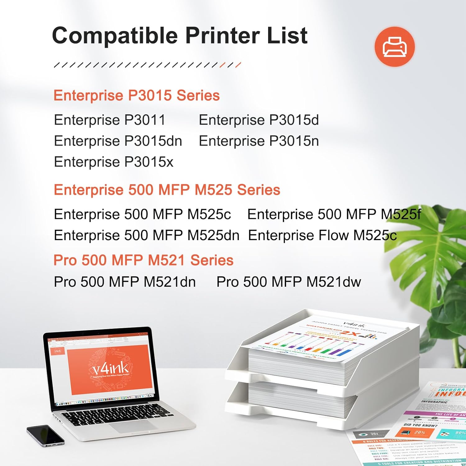 v4ink CE255A Toner Cartridge Compatible Replacement for HP 55A Toner Cartridge Black Ink for HP P3015 P3015d P3015dn P3015n HP Enterprise 500 MFP M521dn M521dw Printer