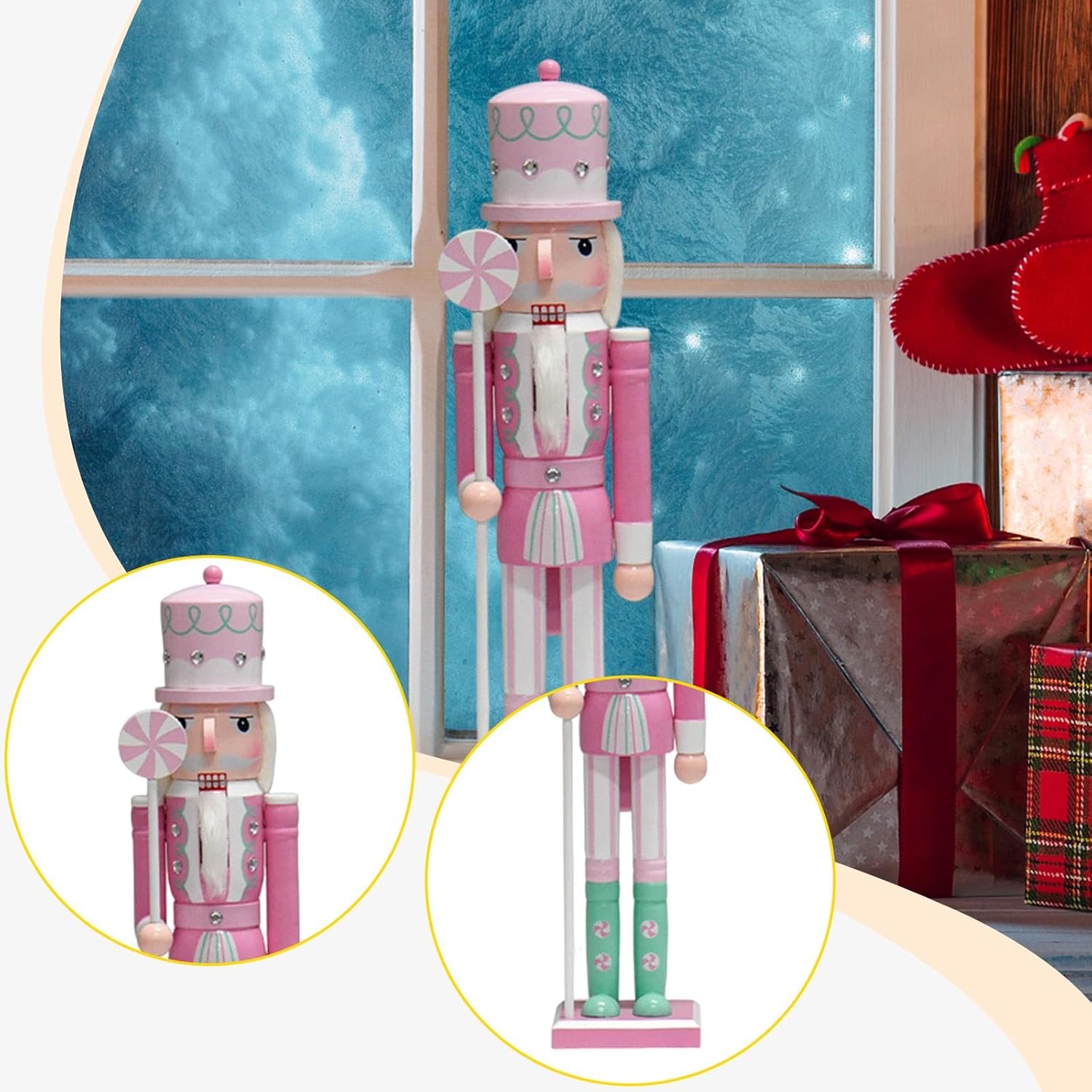 Wooden Nutcracker Ornament Figurine Collectible Tabletop Decoration for Christmas Shelves Living Room Party Decor- Style B