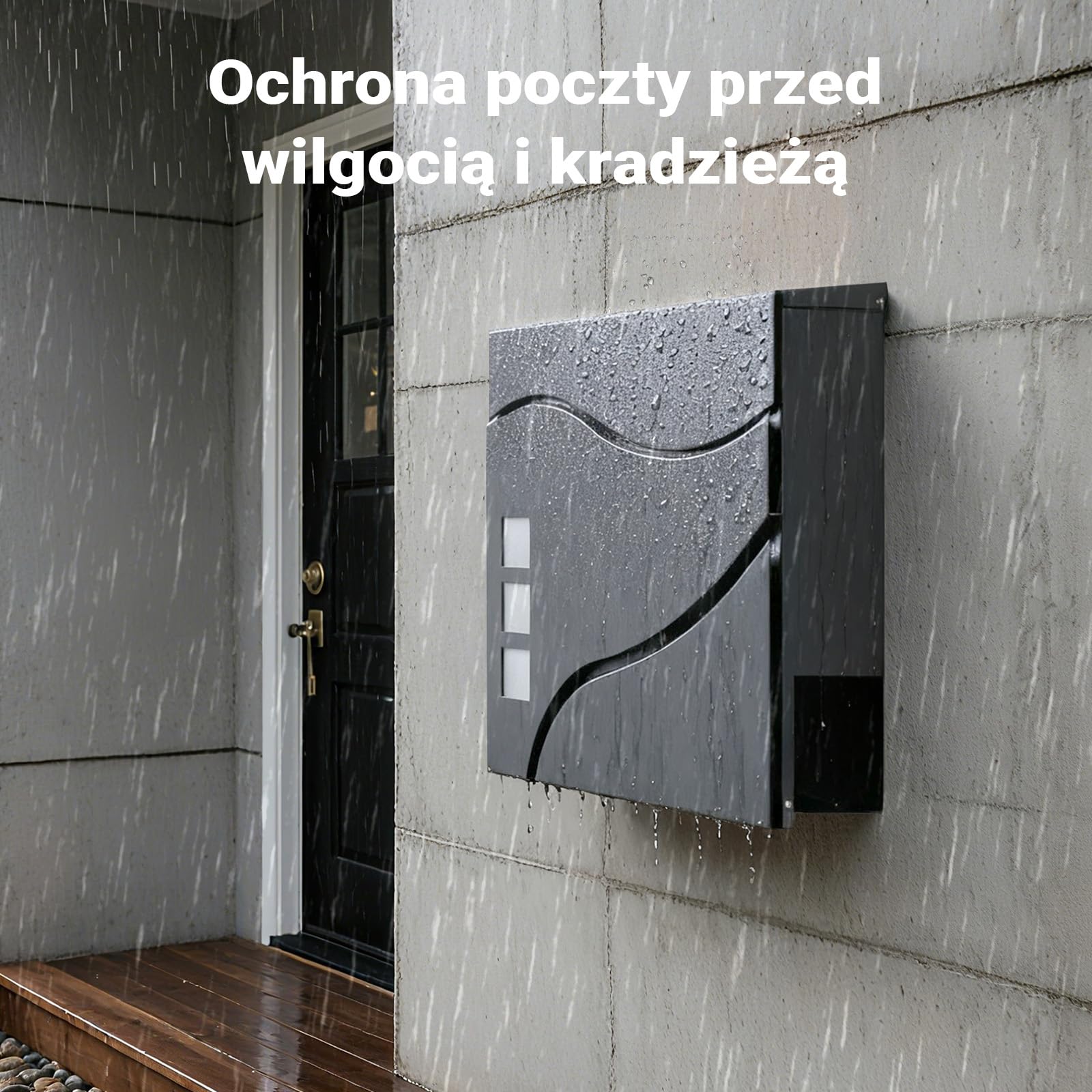 Wiltec Skrzynka na listy antracytowa V28, stalowa z ukrytym zamkiem i wizjerem, skrzynka pocztowa do montażu na ścianie i stojaku z miejscem na gazety