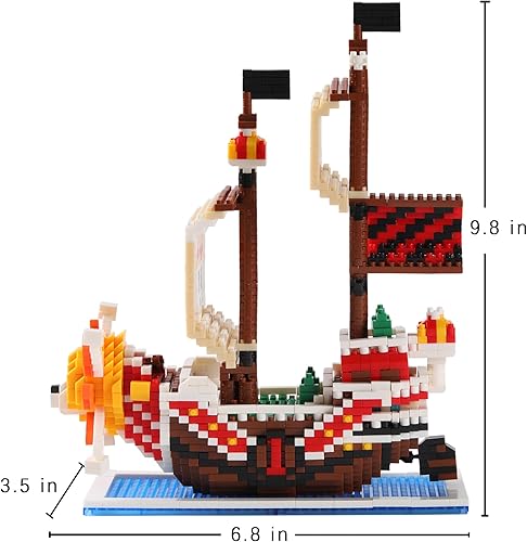 Miniatura 7 de MACTANO Anime - Juego de construcción de barco pirata Luffy Thousand Sunny de 1 pieza, modelo de mini bloque de barco pirata, juguete para niños y