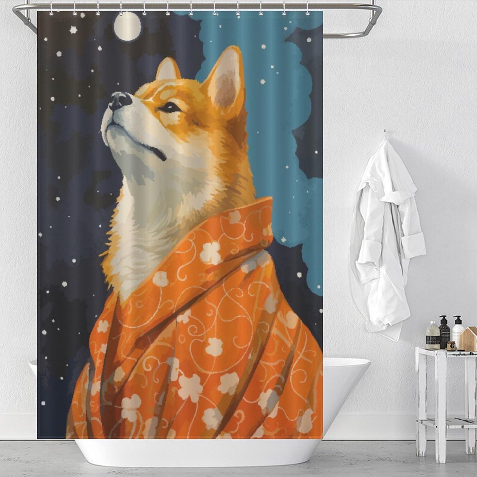 Rideau de douche Shiba Inu en polyester moderne hydrofuge 119x180cm