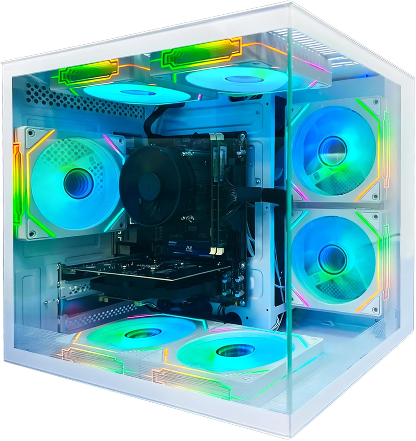 Prebuilt Desktop PC,Core i7 Processor Up to 4.0GHZ | 16G RAM | 256G SSD | WiFi 6 | 7 RGB Fans | Ready to use Computer Tower for Home and Office-White