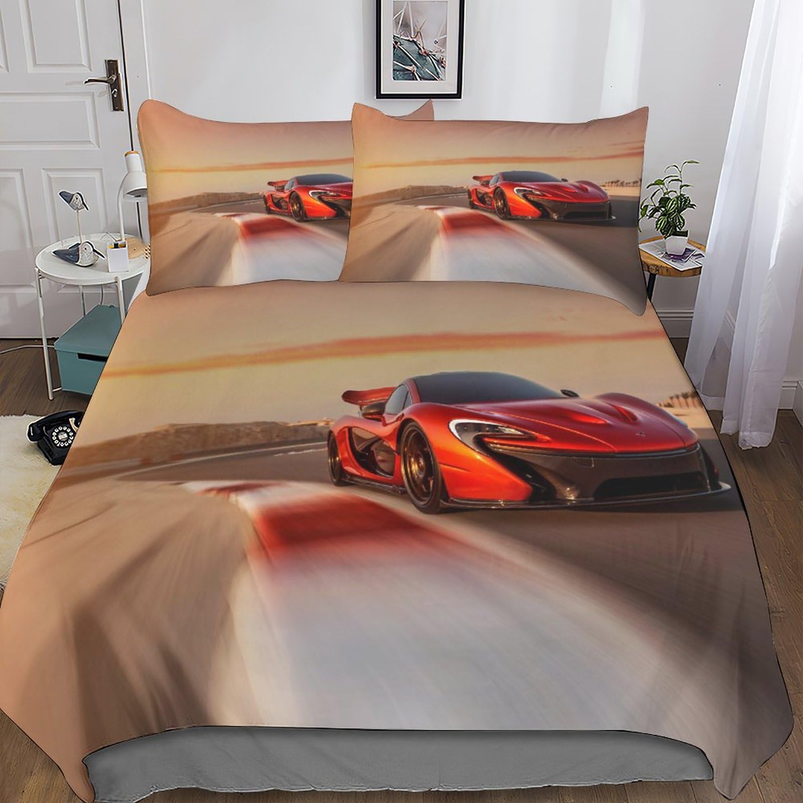 Parure de lit microfibre 3 pièces avec housse de couette 200x200cm et taies d'oreiller imprimées 3D