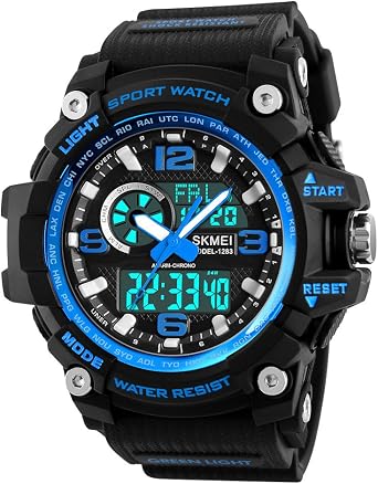 SKMEI Mens Digital Sports Watch 50M Waterproof LED Screen Military Watch Large Dial Stopwatch Alarm