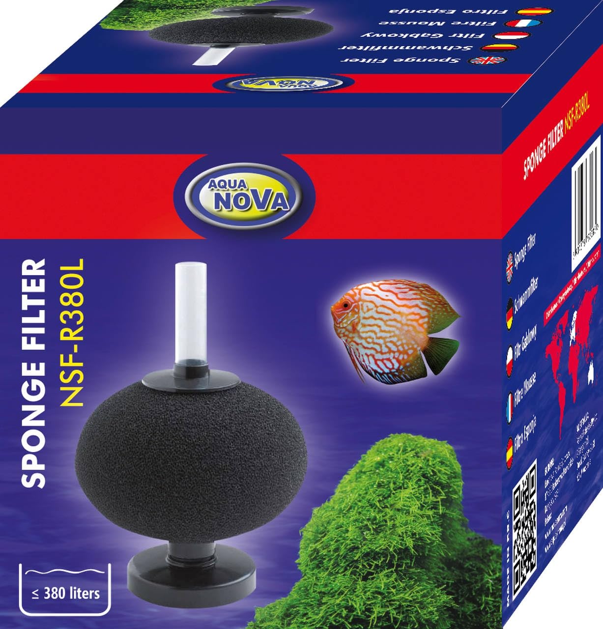 Generisch Aqua Nova Schwammfilter Rund mit Luftheber – Innenfilter bis 380 L für Aquarien, schonende biologische und mechanische Filterung für Garnelen & Jungfische (5)