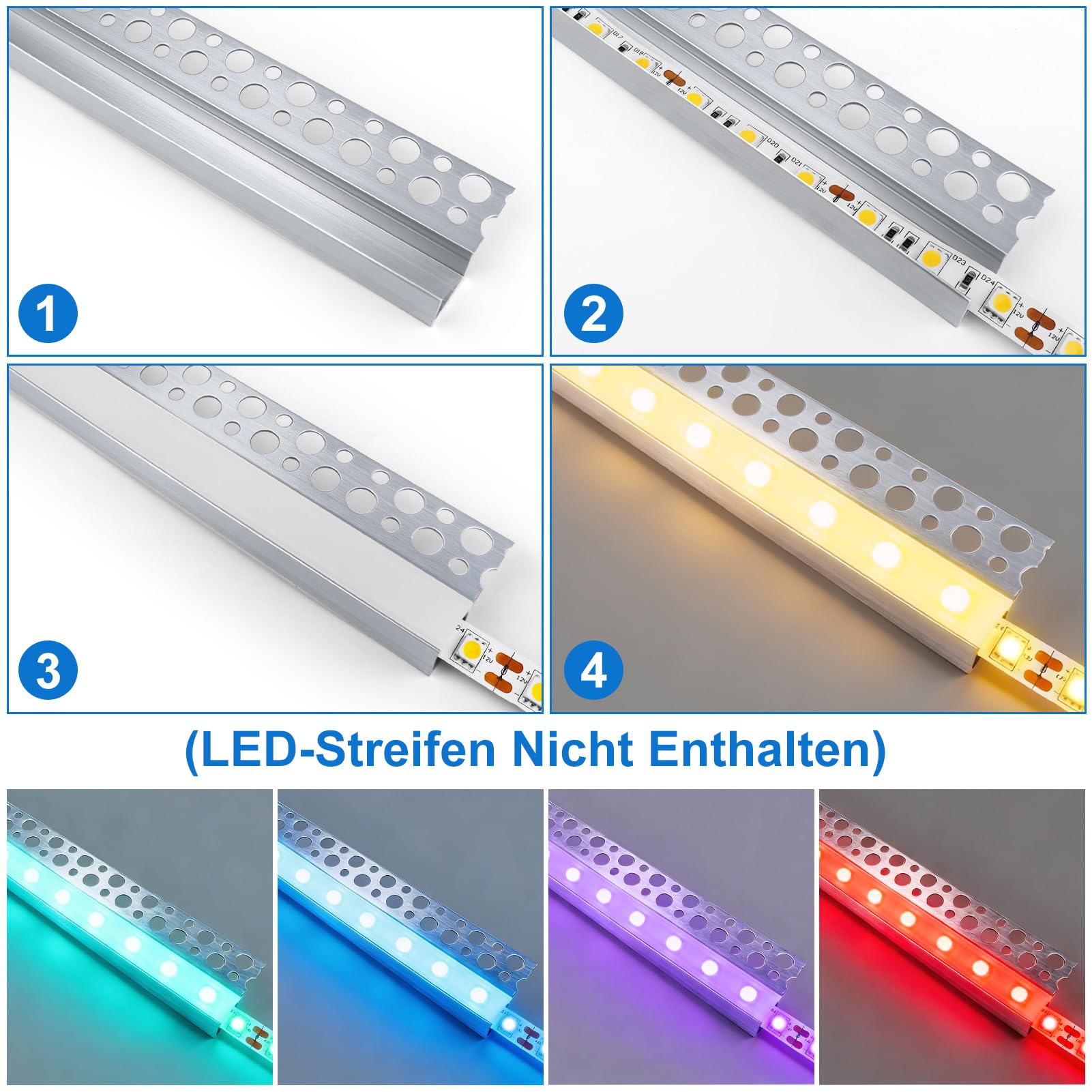 LED Trockenbauprofil für 13mm LED Streifen, 10x1M 291 rahmenloser eingelassener Aluminiumkanal, LED Leiste Kanal with Weißer Diffusor, LED Aluminium Profil für Wand und Decke ndirekte Beleuchtung
