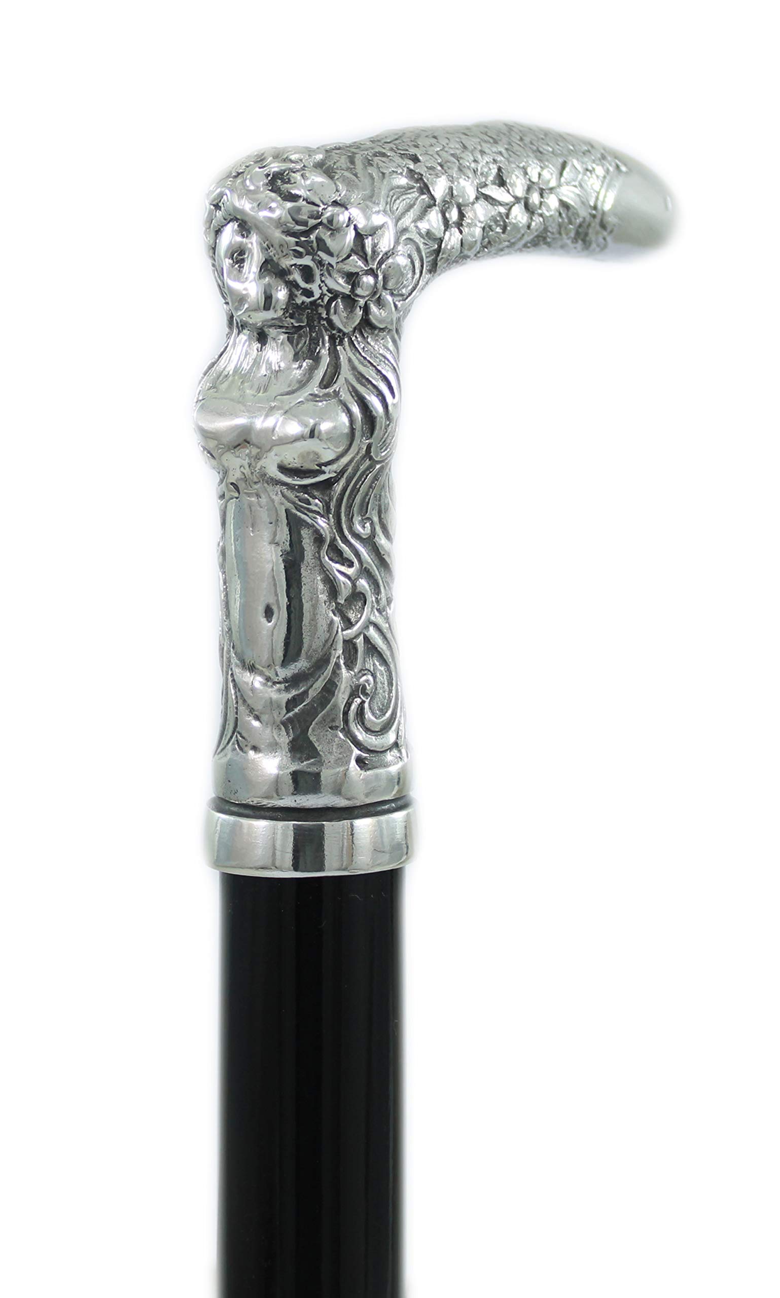 Bastón de paseo mujer peltre madera negro vintage clásico elegante nobiliar CAVAGNINI