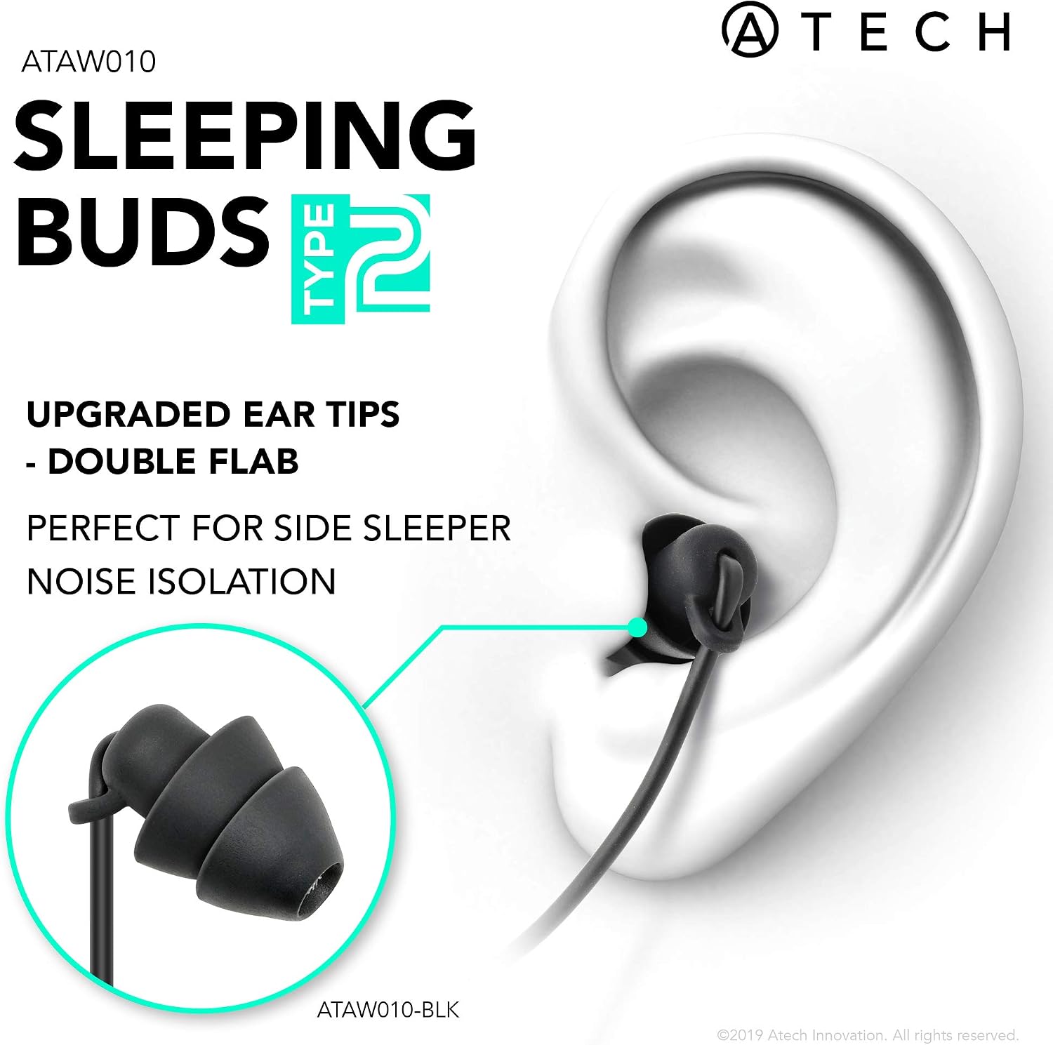 ATECH Ultra Flexible Silicon Sleeping Earbuds with Microphone Earplugs for ASMR, Insomnia, Snoring, Air Travel, Relaxation, Binaural, White