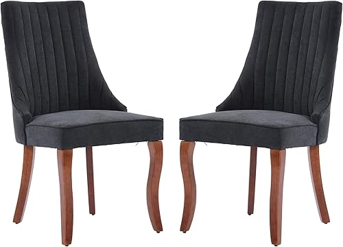 Miniatura 44 de Aoowow Juego de 4 sillas de comedor tapizadas de mezcla de lino, sillas de comedor copetudas con canales para cocina, patas de madera maciza, sillas