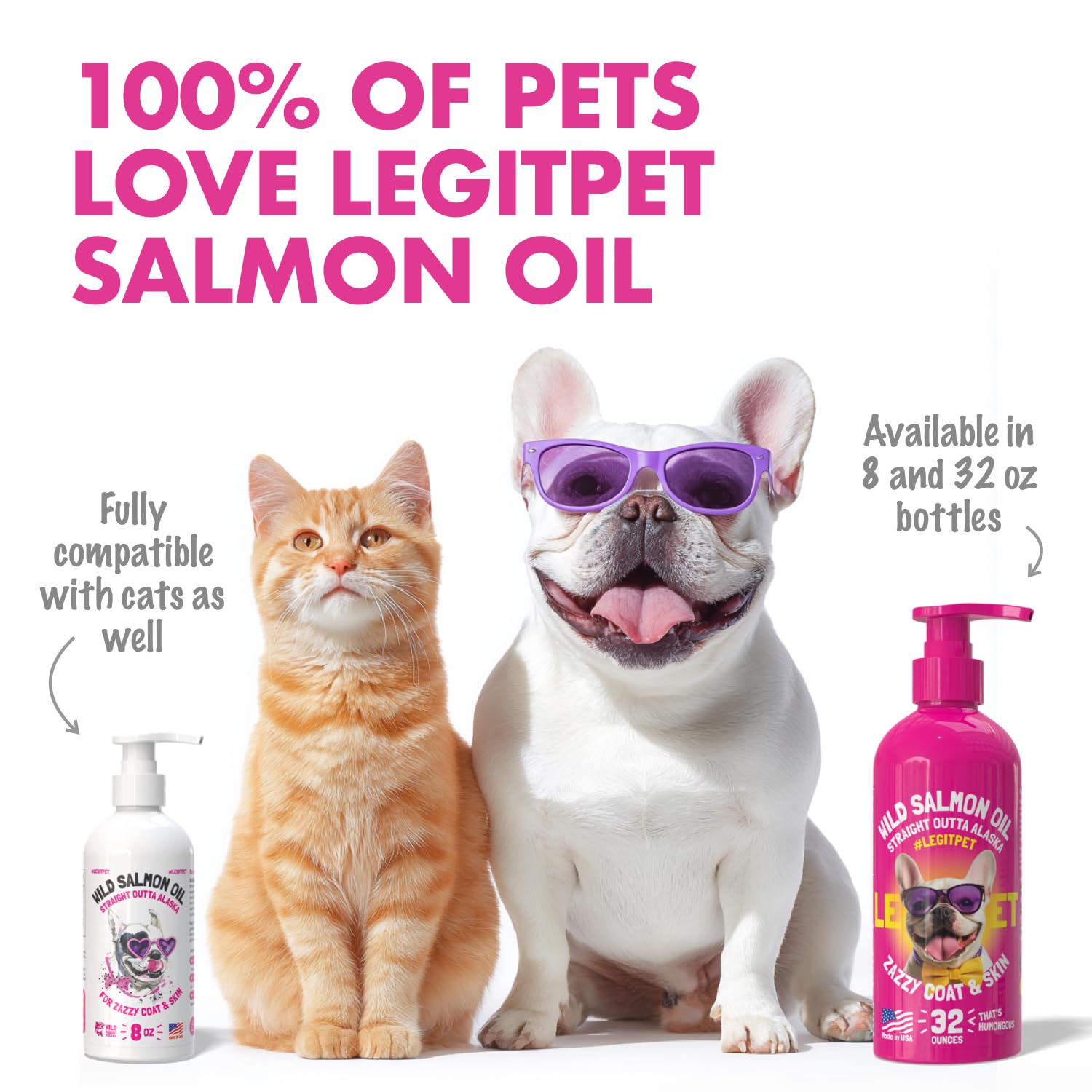 Huile de saumon sauvage d'Alaska pour chiens et chats - Pure Fish Omega 3 6 9 liquides EPA DHA acides gras - Supplément peau et couche - Soutient la fonction articulaire, cerveau, œil, immunitaire et