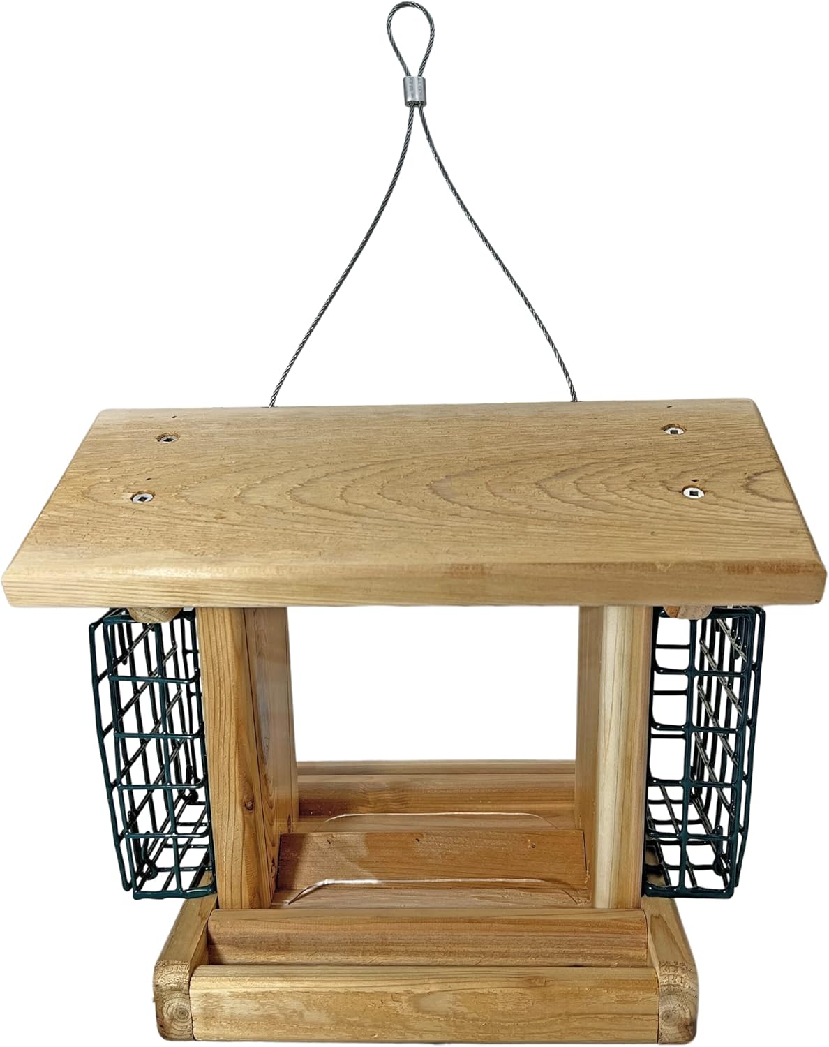 DutchCrafters Large Cedar Wood Hopper Bird Feeder with Suet Cages, Wooden Outdoor Feeder for Birds, Hanging Mount - Amish Made in USA