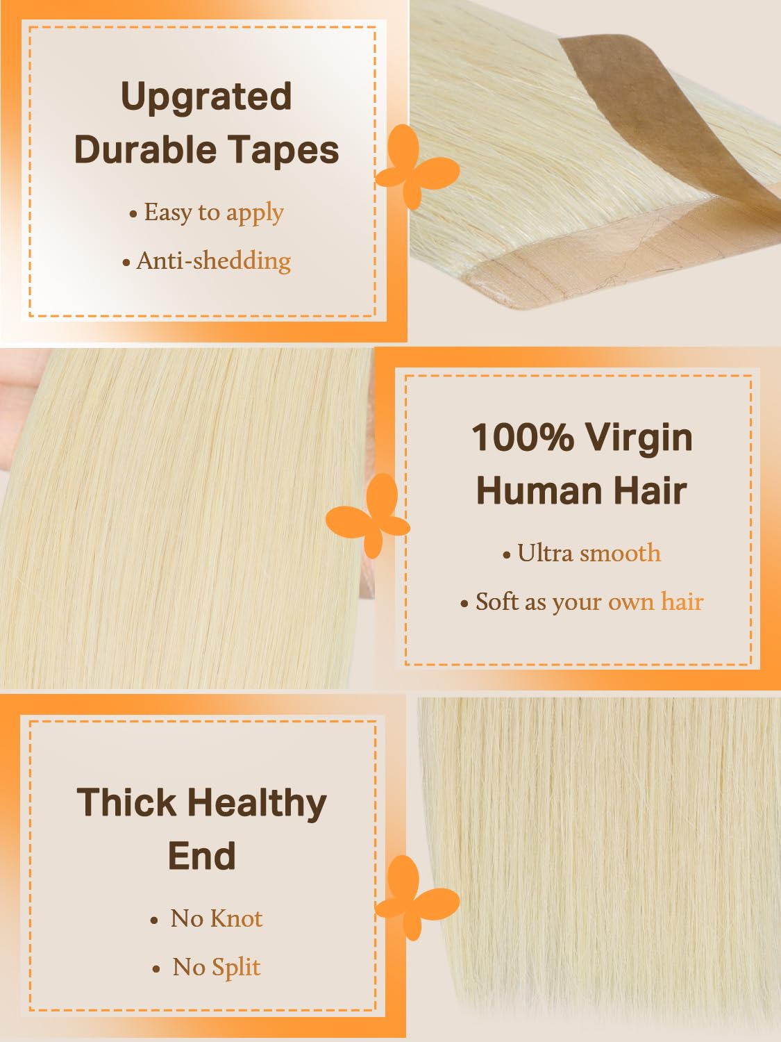 DOORES Tape in Hair Extensions Human Hair Platinum Blonde 18 Inch 50g 20pcs Real Human Hair Extensions Tape in Skin Weft Real Straight Natural - Image 3