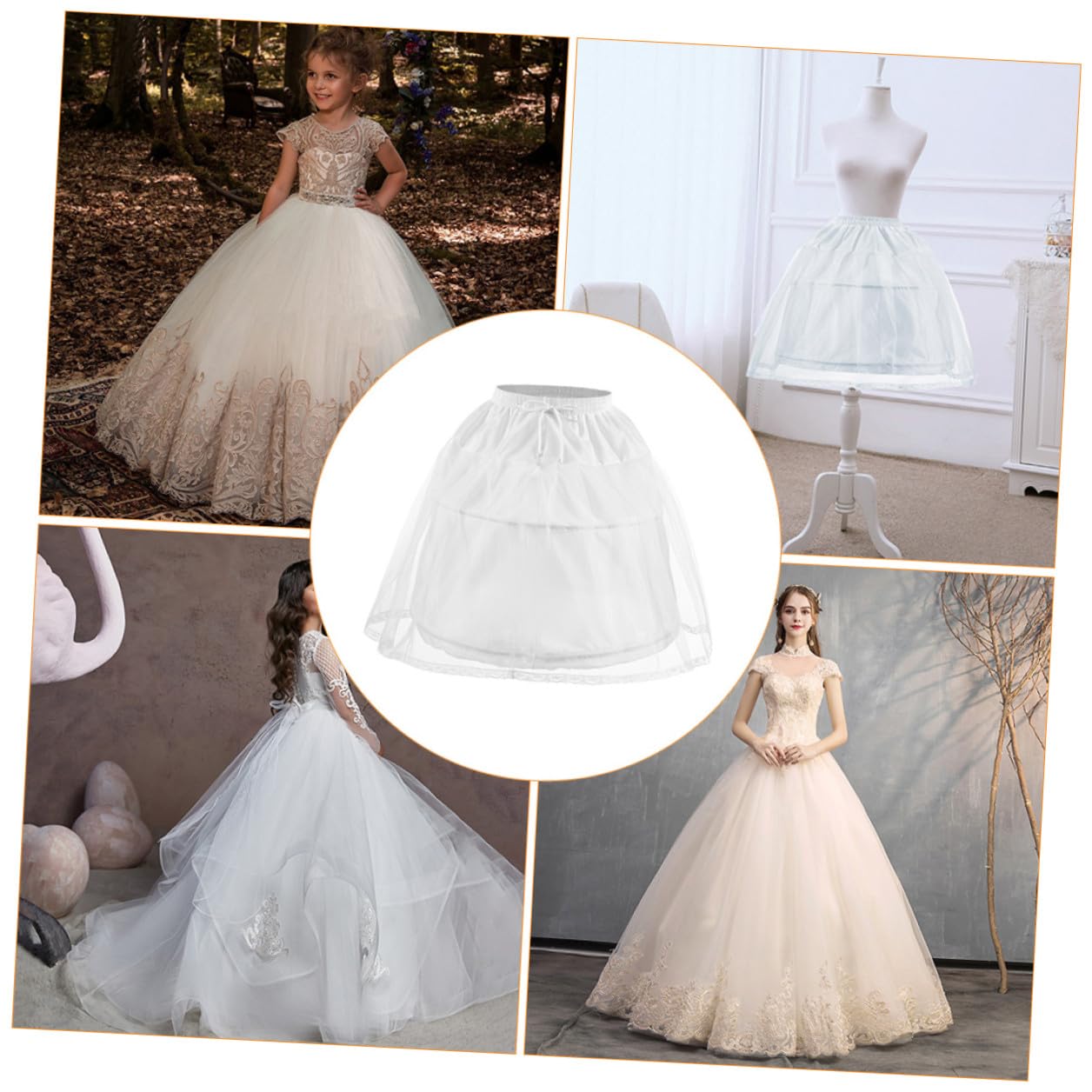 KOMBIUDA Tüllrock aus Polyester Lolita Unterrock Weißer mit Stahlring Verstellbar und Zugeschnitten Mehrlagig für Kinder Geeignet für Hochzeitskleider und Lolita Kostüme