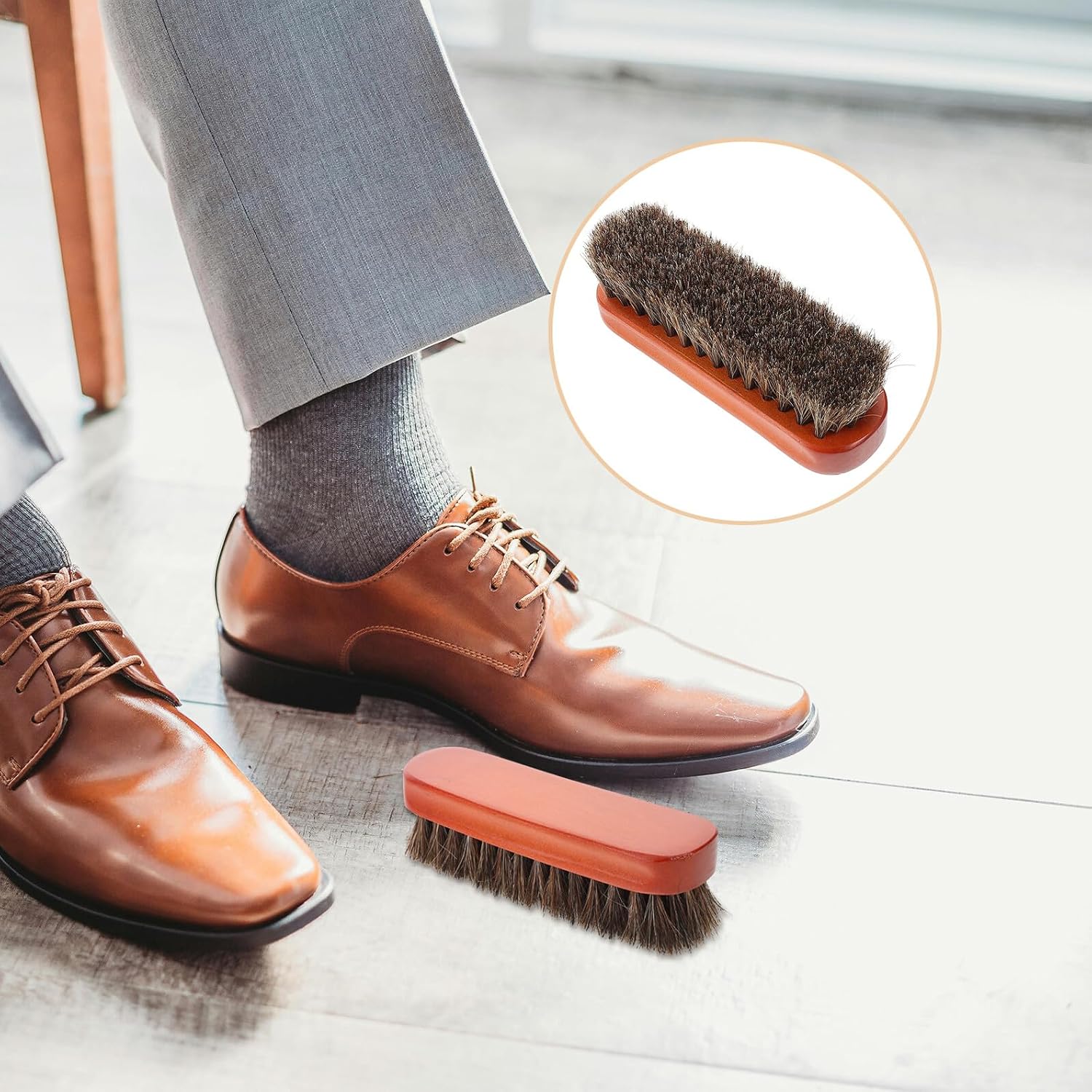 2pcs Wood Shoe Brush with Soft Horsehair Bristles Wooden Handle Leather Shoe Cleaning Brush for Sneaker and Boot Care 15cm Curved Design for Home and Travel