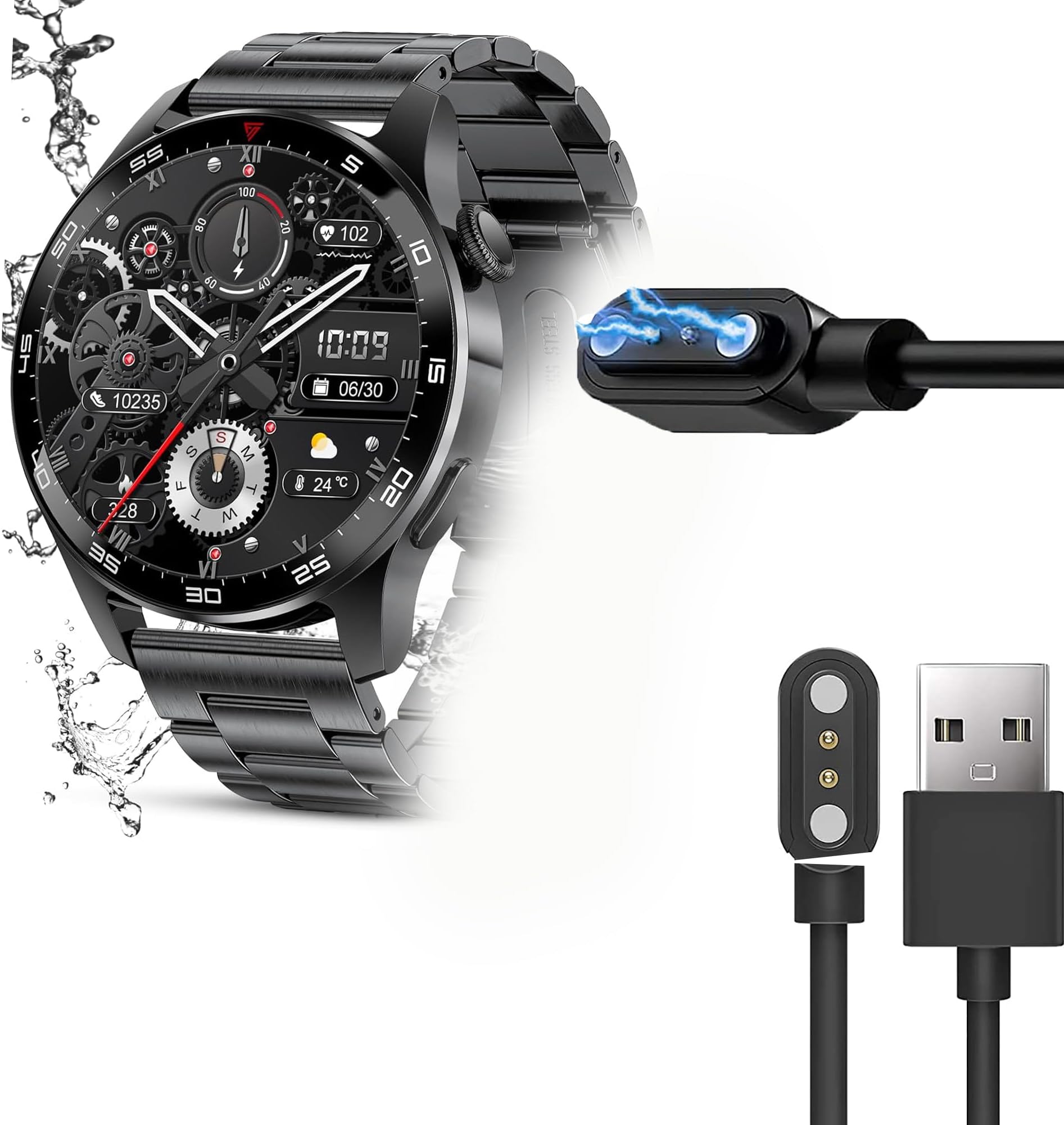 Lamshaw Compatible for LIGE Smart Watch Charger, Magnetic USB Replacement Charging Cable Compatible with LIGE Smart Watch (Black, Compatible for LIGE ST6 PRO, EF1 Watch)