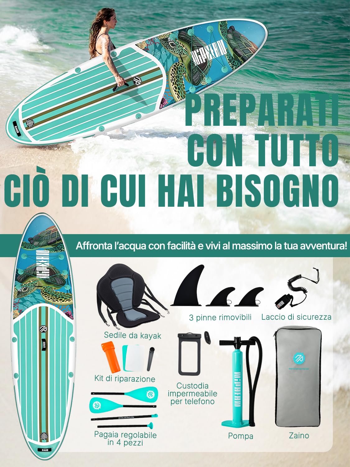 Niphean SUP Gonfiabile Adulti con Tutti gli Accessori, 320cm Stand up Paddle Gonfiabile per Tutti i Livelli, Paddle Board con Capacità di 200kg per 2 Persone, Tavola da SUP Gonfiabile con Sedia