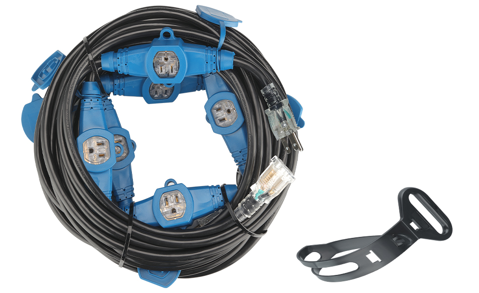 Verlängerungskabel 12 Gauge – Mit 10 Steckdosen (Nema 5-15R), Blaue LED-Anzeigen – ETL-geprüft