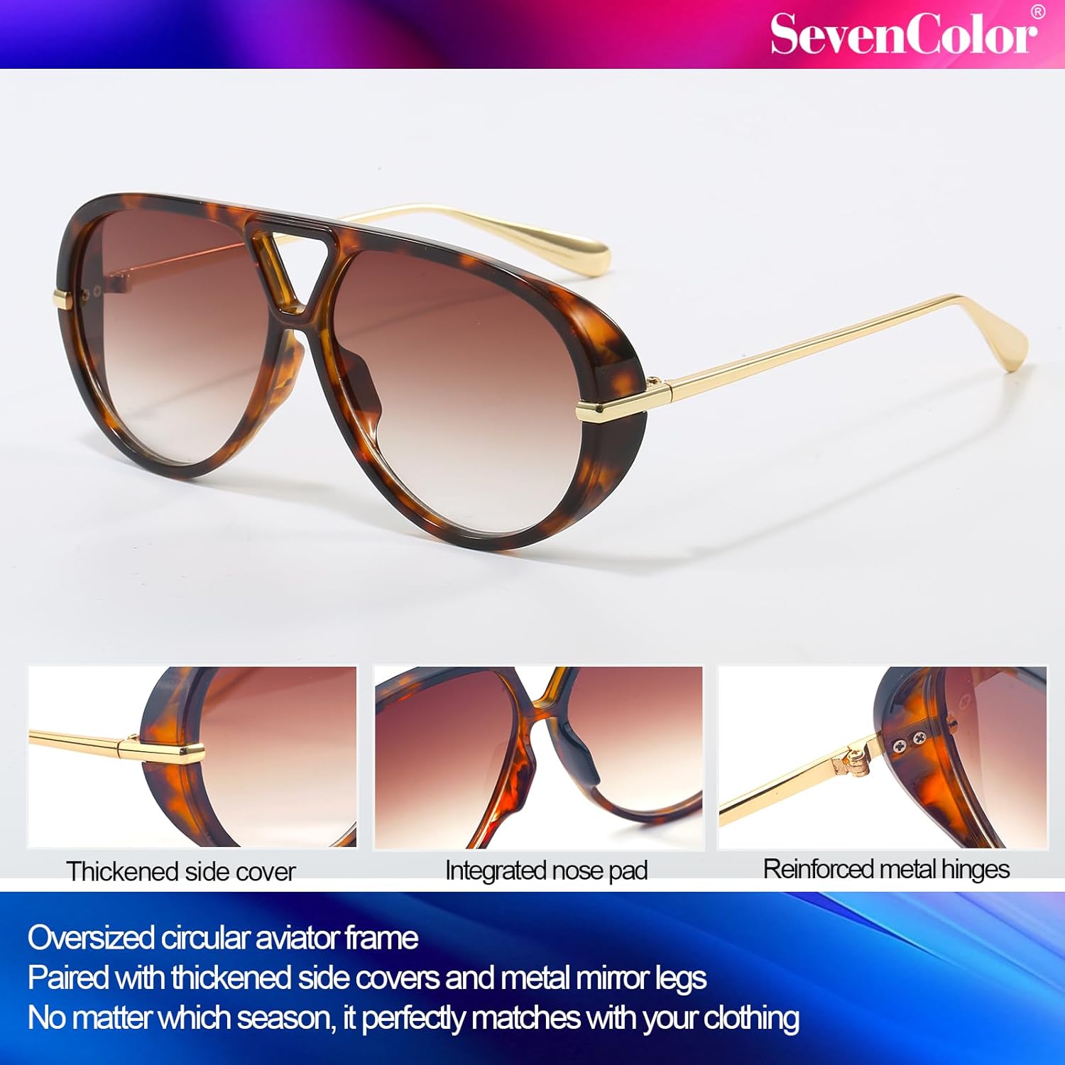 Trendy Oversized Aviator Sunglasses for Women Men Retro Big Round Shield Sun Glasses Vintage Shades - Image 5