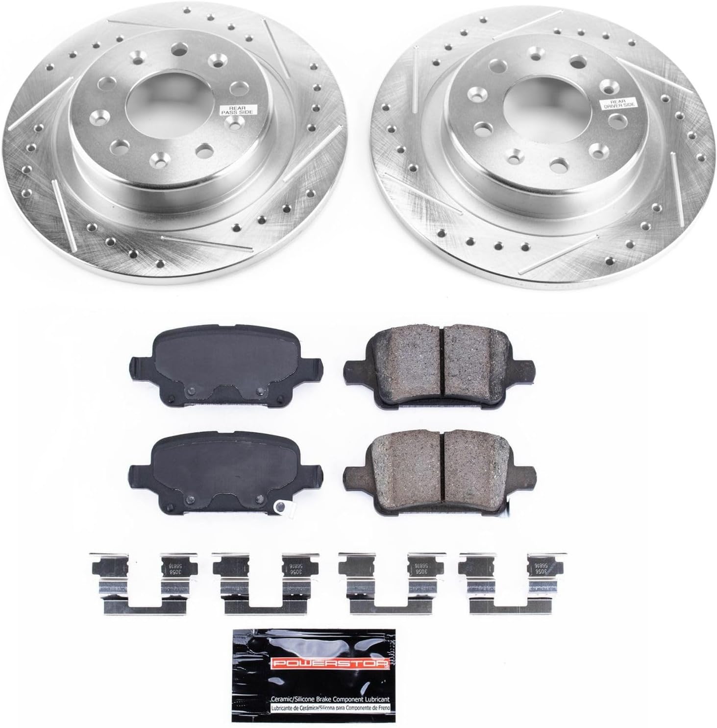 PowerStop Rear Brake Kit For Buick LaCrosse 2017-18 |Regal Sportback 2018 |Regal TourX 2018-20 |Chevrolet Malibu 2016-19 - Drilled and Slotted Disc Rotors with Ceramic Brake Pads Replacement, K7717