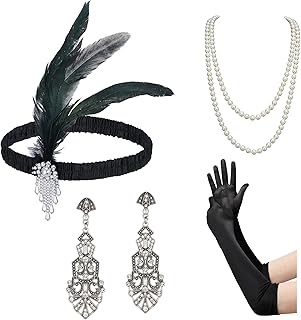 SWEETV 1920s Flapper Accessories Set for Women, Roaring 20s Great Gatsby Headband Flapper Costume