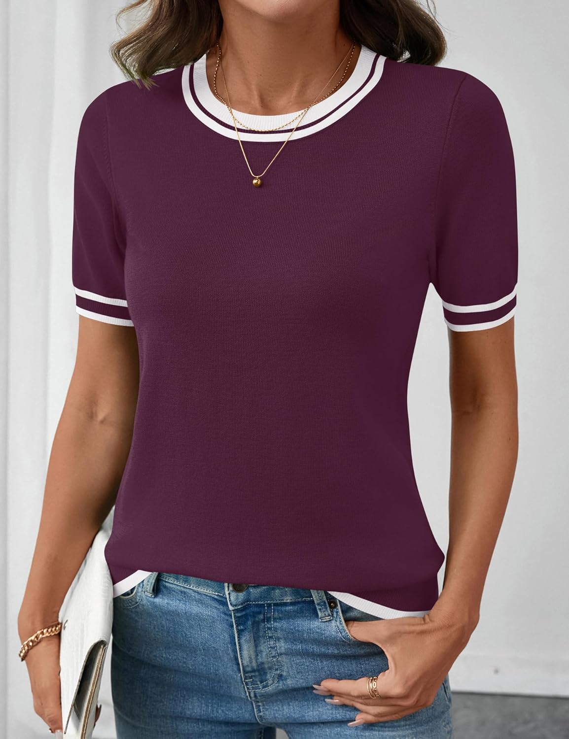 LOMON Short Sleeve Sweater for Women Light-Weight Crew Neck Summer Tops Dressy Casual Women's Clothes 2026, S-XXL - Image 3