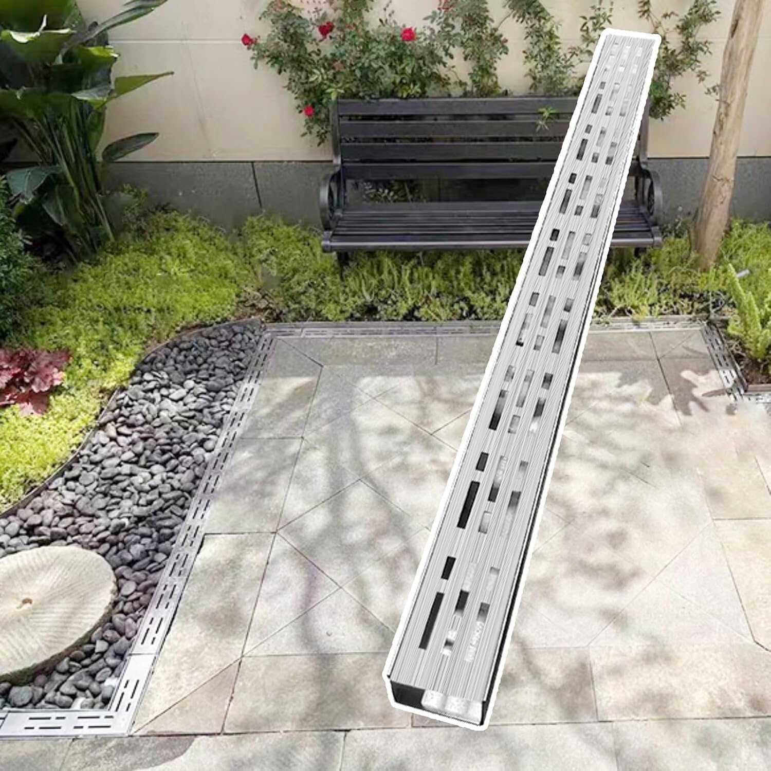 Kit INOX pour fossé de drainage sur terrasse de style architectural fini