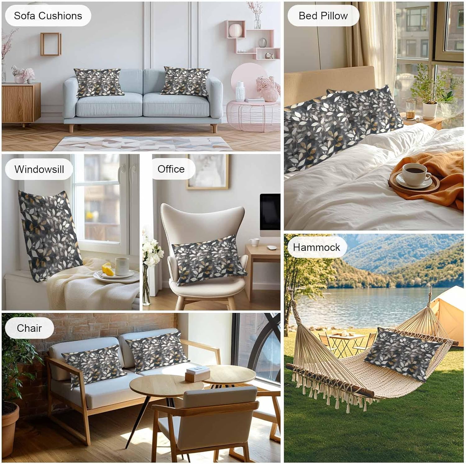T&H XHome Outdoor Waterproof Throw Pillow Covers 20"x12" Set of 2 Minimalist Style Leaf Plant Decorative Cushion Cover Pillowcase for Garden Patio Tent Beach Bedroom Living Room Sofa Couch