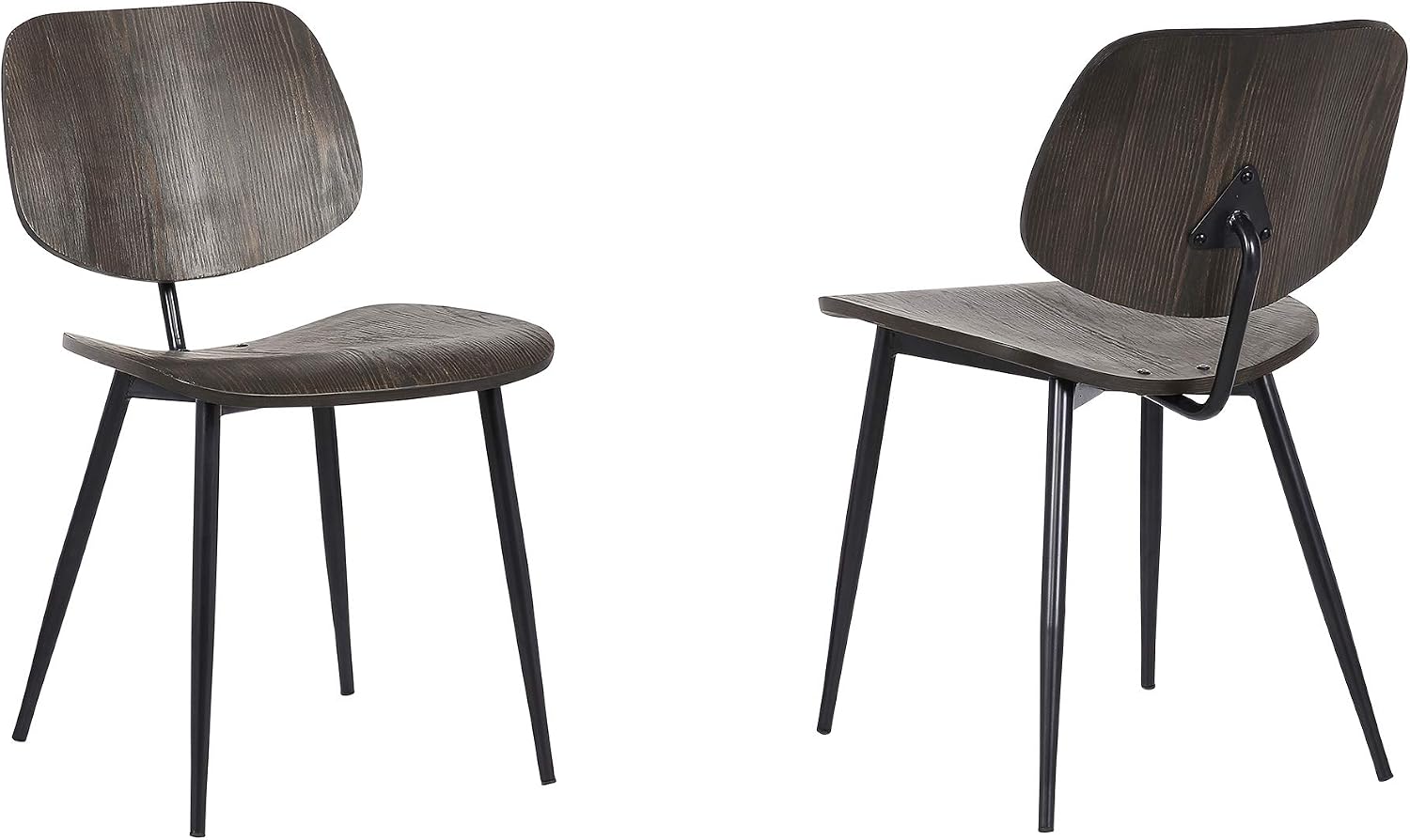 Armen Living LCMKSIWA Miki Mid-Century Metal Dining Room Accent Chair-Set of 2, 18" Height, Walnut Wood