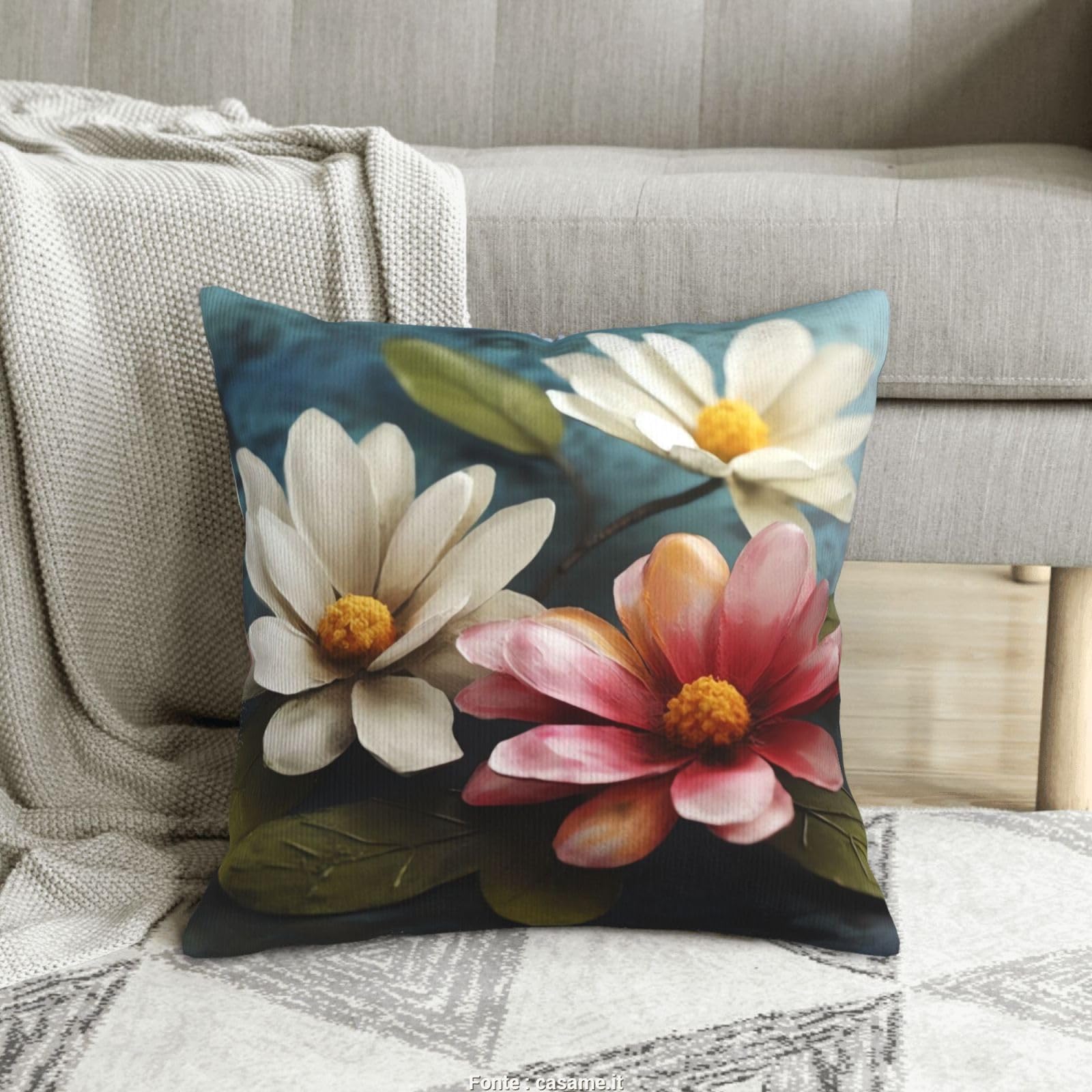 Coussin velours côtelé fleur 50x50 pour rénover votre canapé