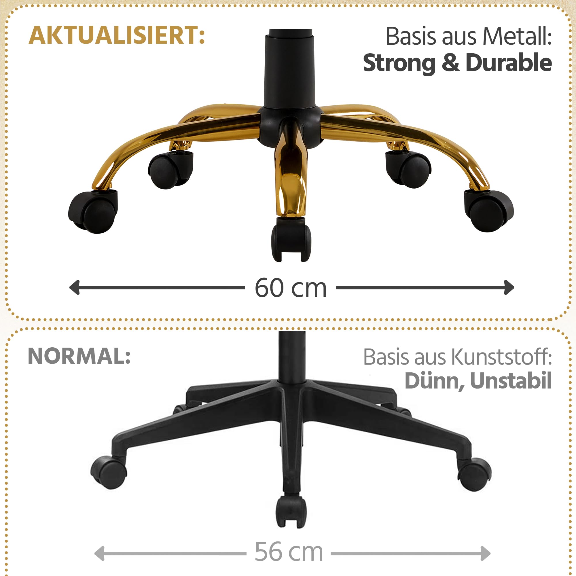 Yaheetech Schreitischstuhl Home-Office Stuhl mit Armlehnen Weiß/Golden | Ergonomisch Bürostuhl Drehstuhl mit Rollen Arbeitsstuhl mit Rückenlehne für Büro/ Arbeitszimmer