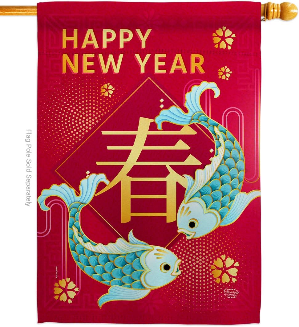 Spring Chinese New Year House Flag Lunar Good Luck Prosperous Seasonal Arrival Blessing Small Decorative Gift Yard Banner Made In USA 28 X 40