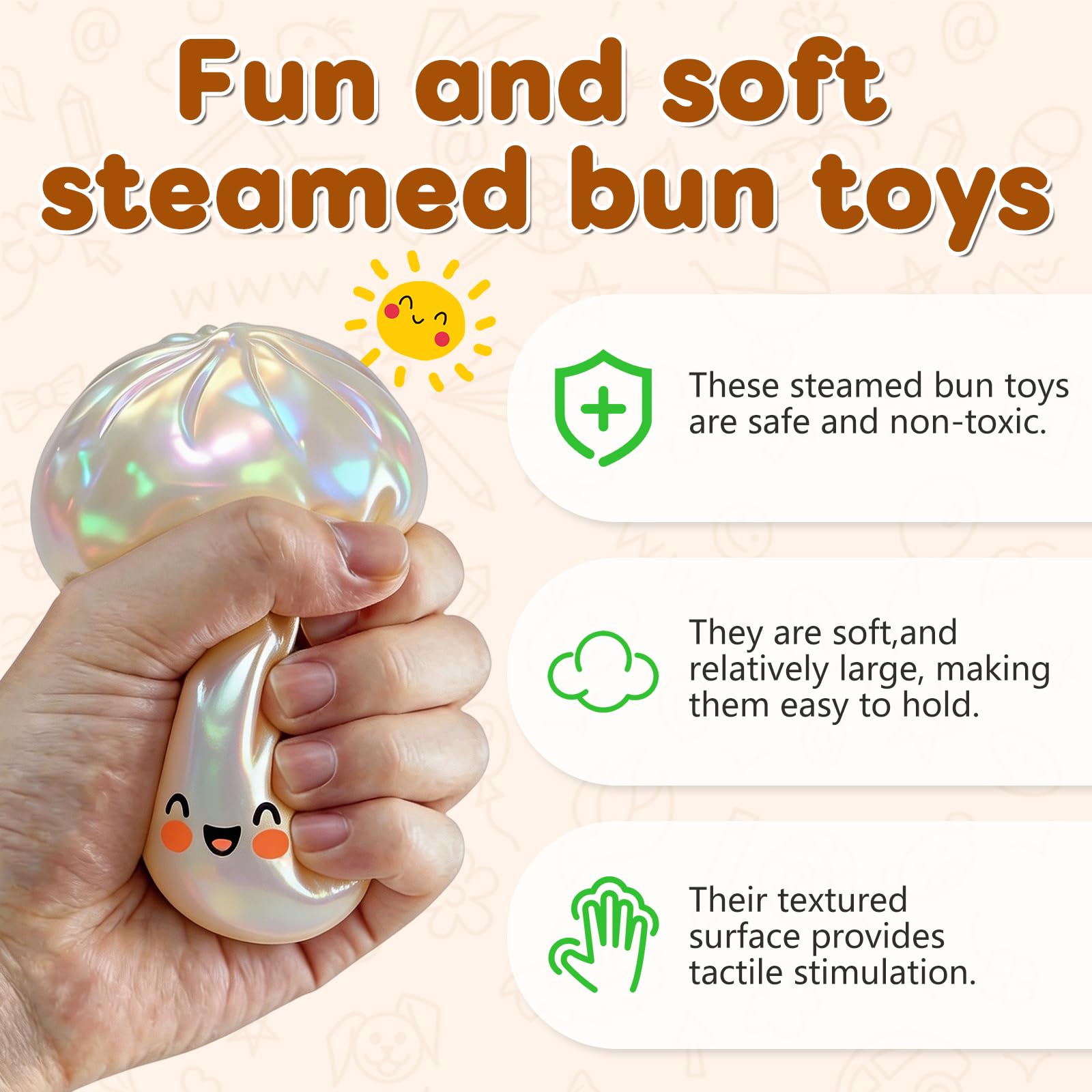 Glitter Dumpling Squishy,Dumpling Squishies,Glitter Dumpling Mystery Box,Colorful Dumpling Stress Balls Fidget,Jumbo Squishy Toy with Steamer Box,Soft Squeeze Decompression Dough (Glitter White) — view 6