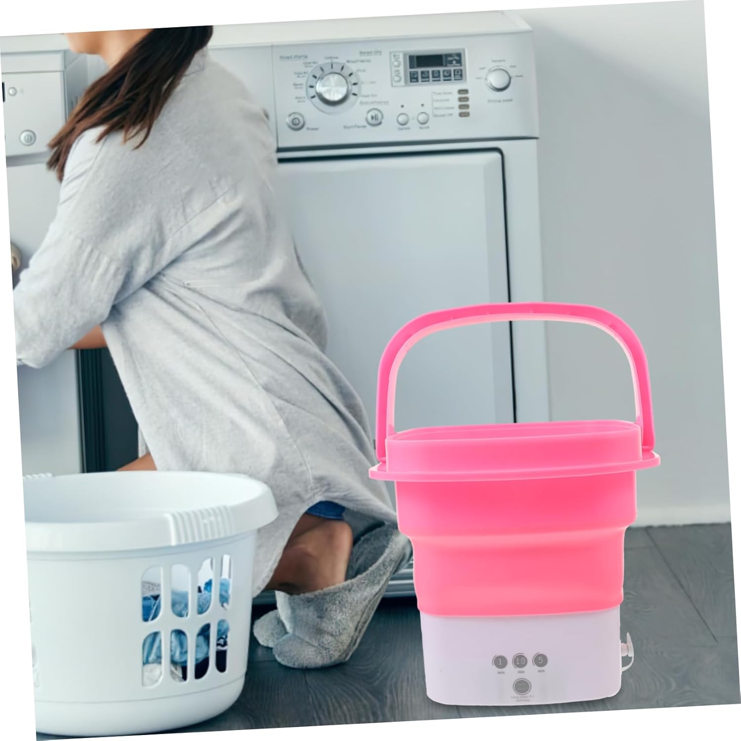 Portable Mini Folding Washing Machine Timer Touch Screen Compact Washer for Travel Camping and Apartment Use Lightweight Laundry Machine for Underwear and Small Clothes