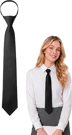 HISDERN Women Pre-Tied Zipper Neck Ties Adjustable Solid Plaid Neckties for Formal and Casual Wear