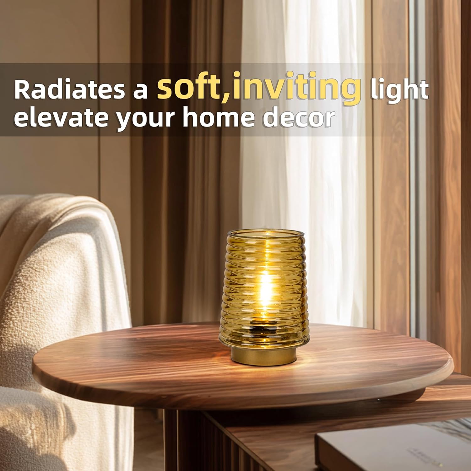 MJ PREMIER Cordless Lamps with Timer Battery Operated Lamp Glass Table Lamp Portable Battery Powered Beside Touch Lamp for Home Bedroom Kitchen Dining Bathroom Yellow