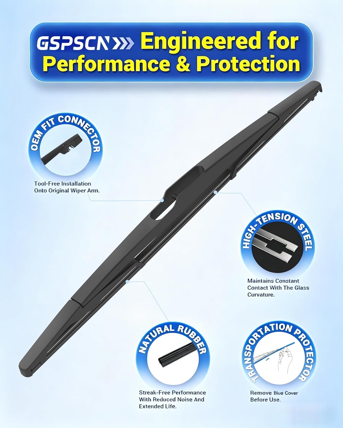 GSPSCN 14" Rear Wiper For Nissan Versa 13-07，Quest 09-04 /Volvo XC60 17-12，C30 13-11，XC90 14-12/Lincoln MKX 15-07 /Ford Edge 14-07，Transit Connect 18-14 Back Windshield Wiper Blade (14D)