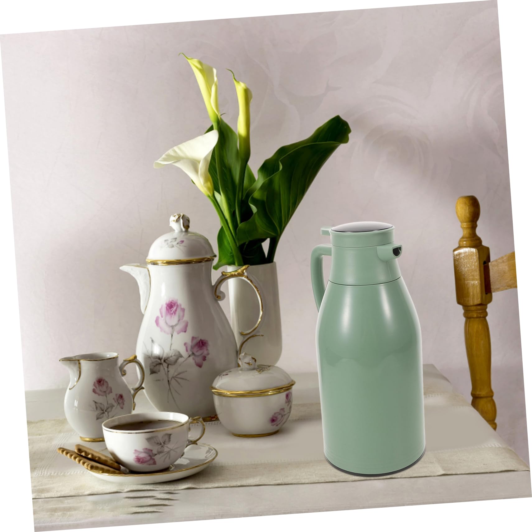 Angoily Matraz Térmico Jarra De Agua De La Puerta Del Refrigerador Caliente Botella Térmica Bomba Líquido Taza De Café Térmica Green De Calidad Alimentaria + Revestimiento De Vidrio.