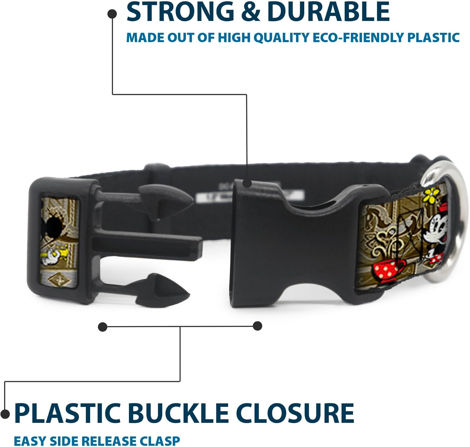 Buckle-Down Mickey & Minnie Croissant De Triomphe Scenes Plastic Clip Collar, Wide Small/13-18"