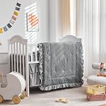 Tufted Ruffle Crib Bedding Set 3 Pieces Baby Boho Quilted Comforter with Fitted Sheet and Bed Skirt - Cute Ruffled Shabby Chic Baby Bedding Soft Blanket Design Cream White