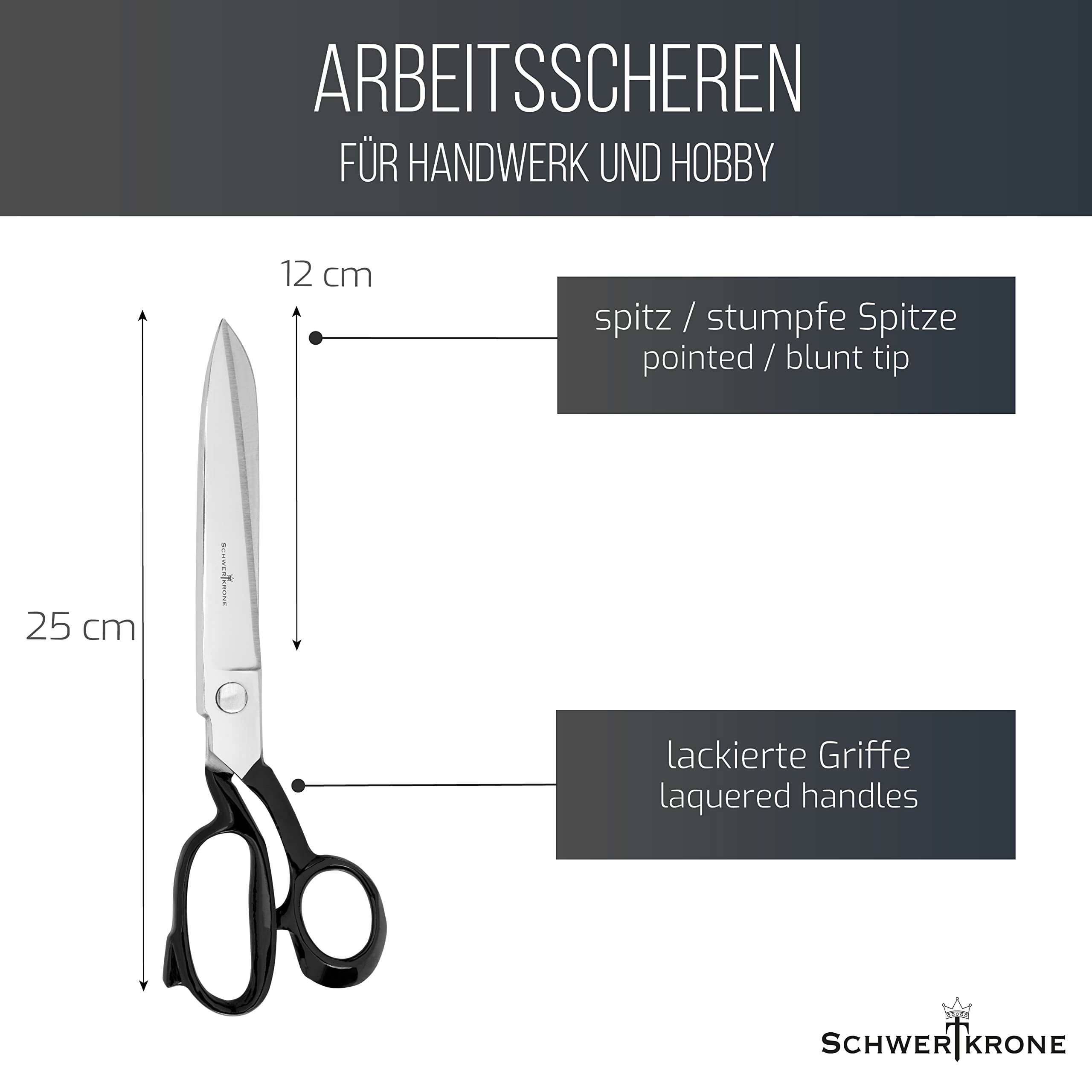 Schwertkrone Arbeitsschere Stoffschere Schneiderschere Nähschere für professionelles Handarbeiten (10" - 25 cm)