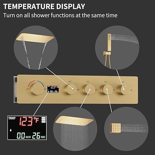 Miniatura 4 de AYIVG Sistema de ducha de lluvia de bronce aceitado de 12 pulgadas con LED de montaje en el techo, con 6 chorros de ducha de cuerpo integrado,