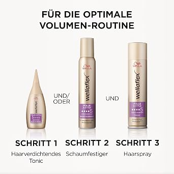 Wellaflex Fülle & Style Haarspray für Frauen Bis zu 48 Std. ultra starker Halt Für volles voluminöses Haar| Sanft zur Kopfhaut dermatologisch getestet Vegane Formel Haltegrad 5 250ml