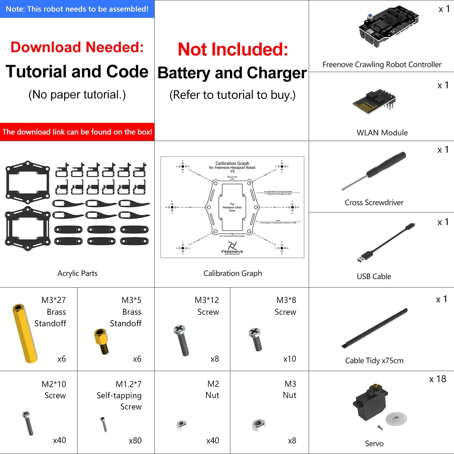 FREENOVE Hexapod Robot Kit (Compatible with Arduino IDE), App Remote Control, Walking Crawling Twisting Servo STEM Project