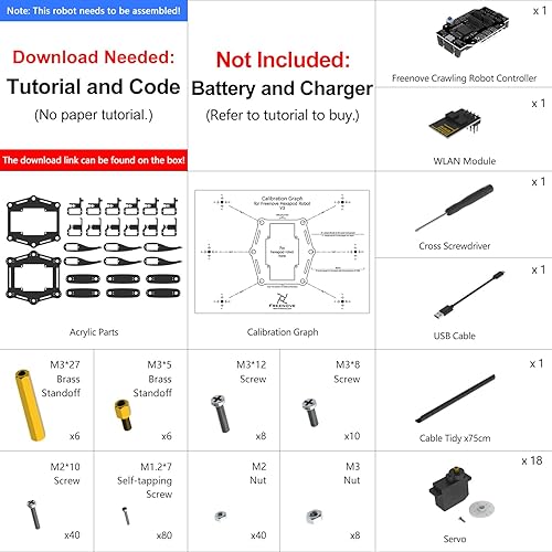 Vista 12 de FREENOVE Kit de robot hexápodo con control remoto (compatible con Arduino IDE), torsión de arrastre para caminar, control remoto de aplicación, Con
