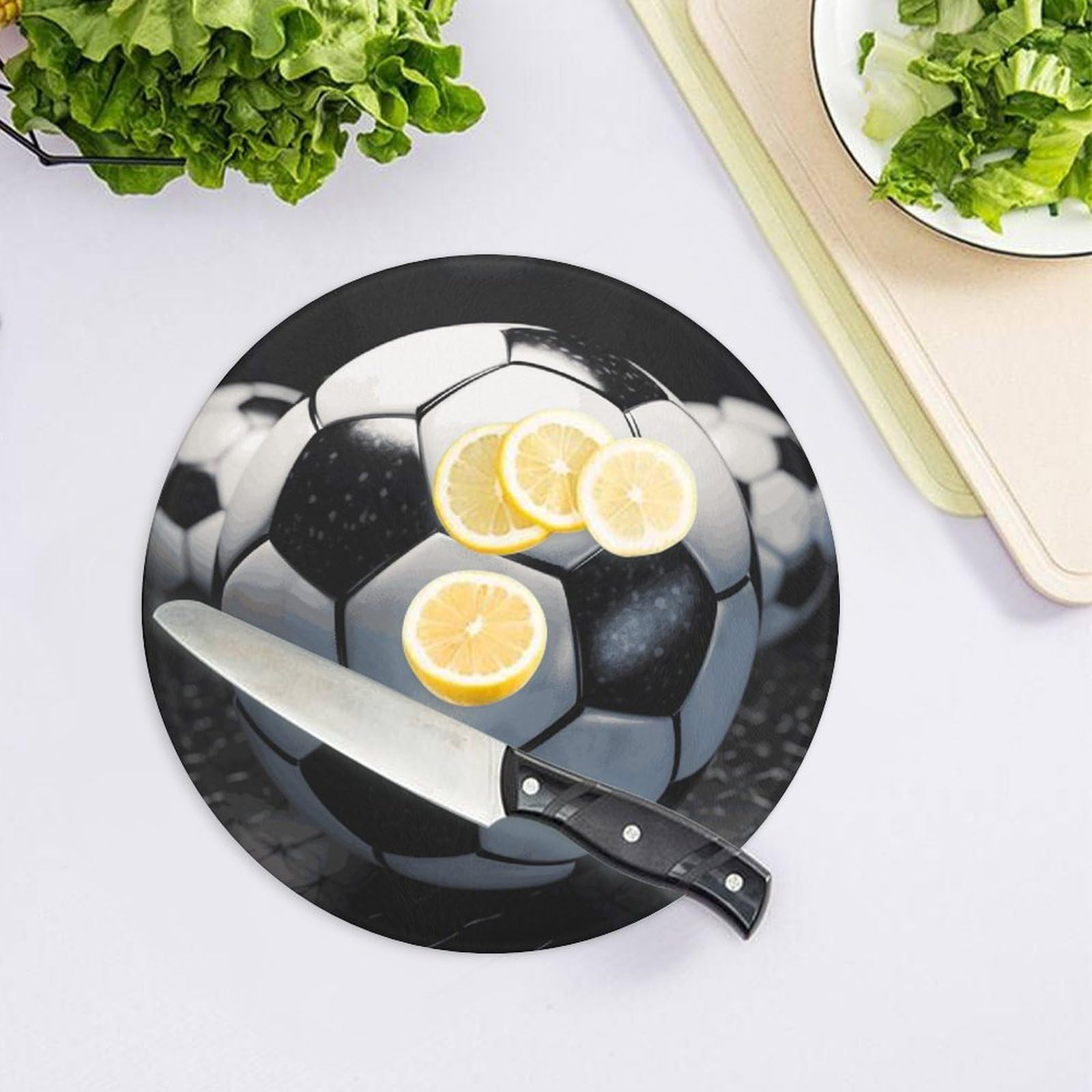 Tabla de cortar redonda de balón de fútbol, fácil de limpiar, tablas de cortar para cocina, tamaño grande 7.9, tablas de cortar esenciales de cocina, convenientes para carne y verduras